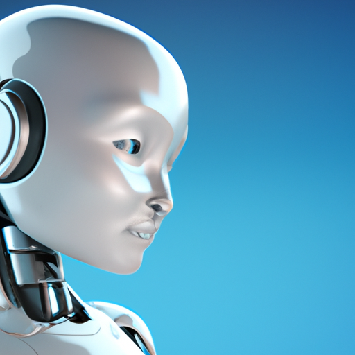 תמונה ממוחשבת של רובוט דמוי אדם עם רקע כחול